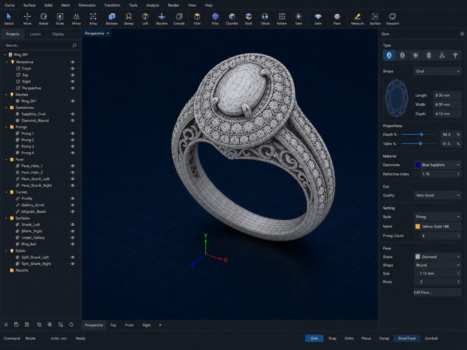 同款戒指在 3D 軟件中的可生產模型